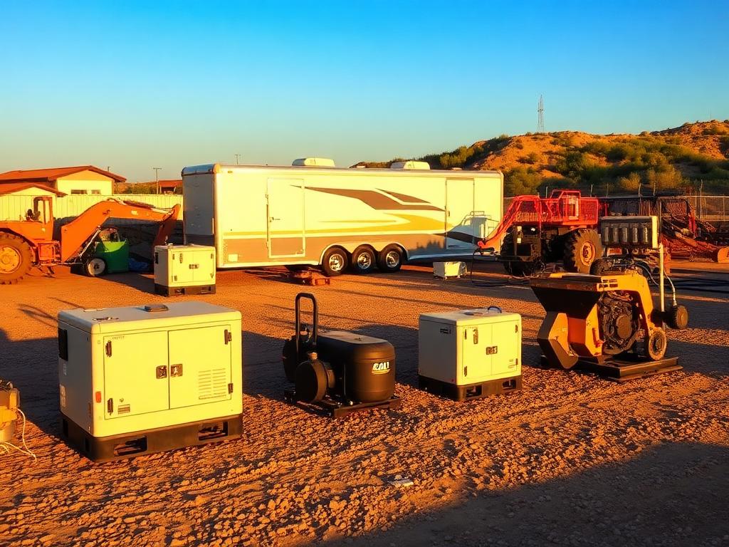 Generators and compressors staged at a construction yard
